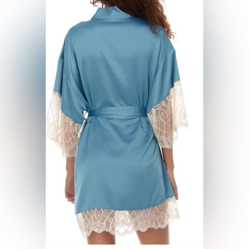 Flora Nikrooz Teal Gabby Charmeuse Wrap Robe with Lace Details. NWT Size L - Picture 3 of 8